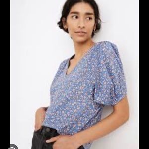 Madewell V-neck Puffy Sleeved Blue Shirt.